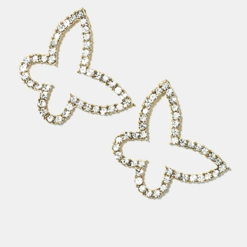 ❤ 4/$15❤ Gold Tone Rhinestone-Studded Butterfly Earrings